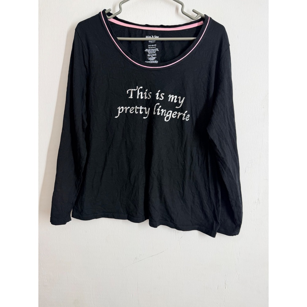 White Stag Sleepwear Black Cotton Pajama Top L 12-14 Pretty Lingerie Sparkle